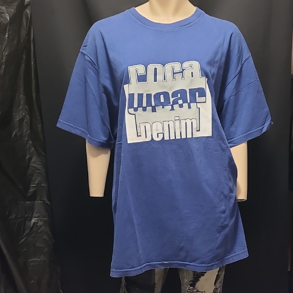 Vintage Mens Rocawear Denim Company Blue Spell Out Casual Graphic, Size L